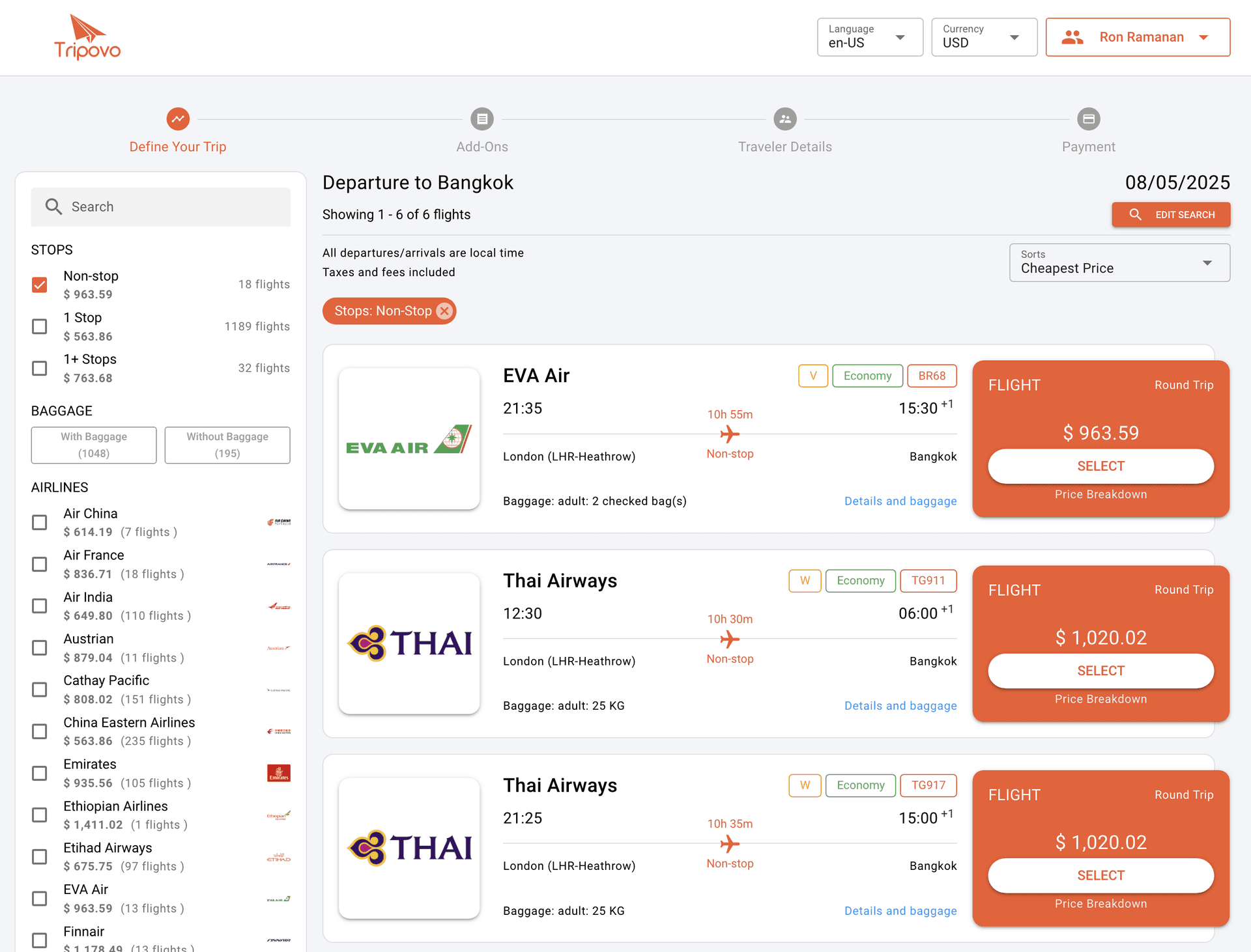 Tripovo flights